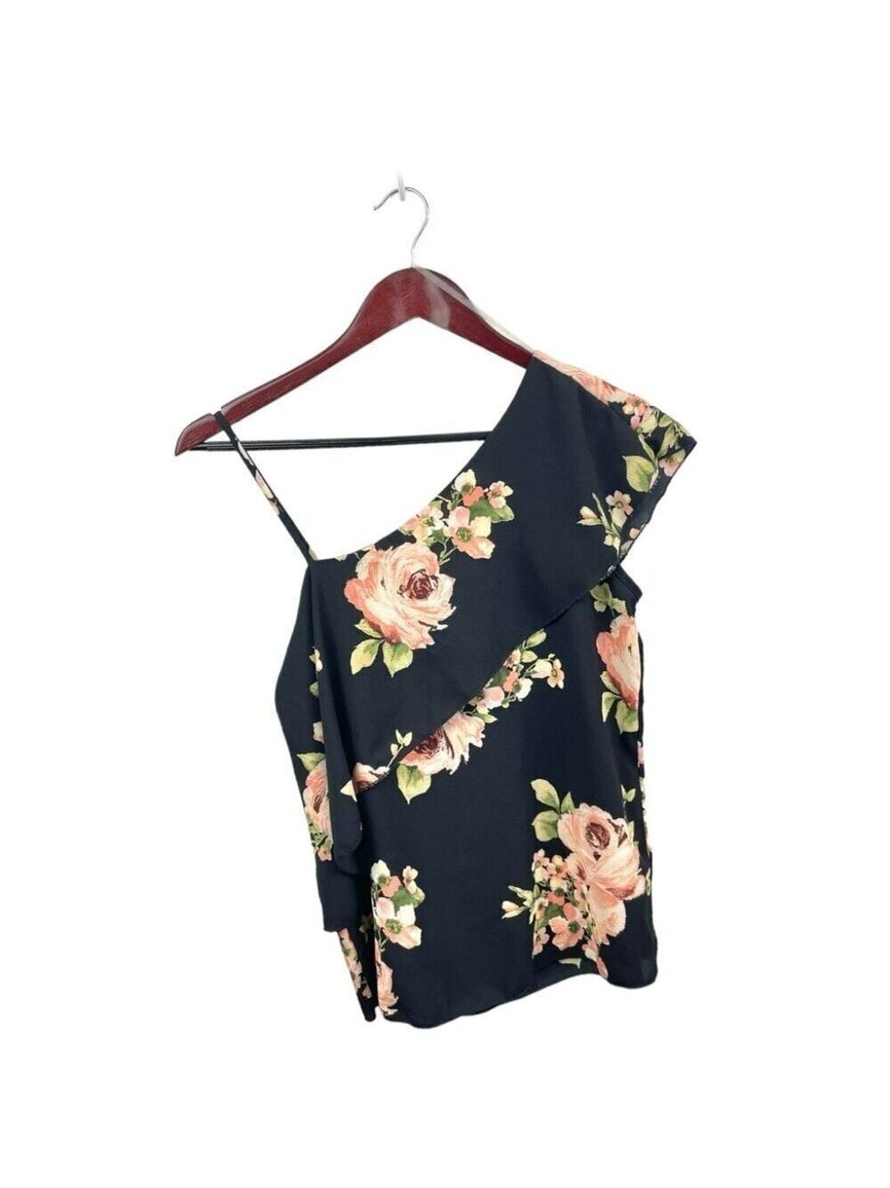 * New Mode Asymmetric Ruffle Trim Sleeveless Floral Blouse Size S - Picture 3 of 5